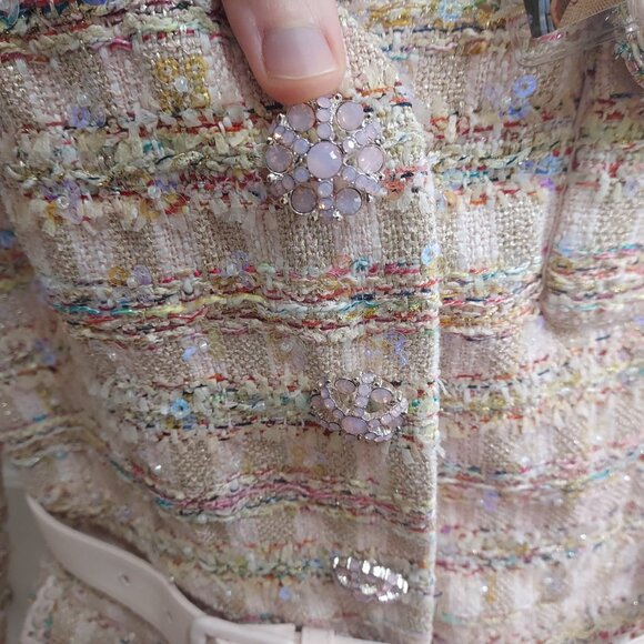 SELF-PORTRAIT Pink Sequin Boucle Midi Pleated Dress - Picture 11 of 14